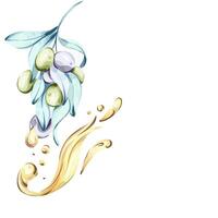 Olives and olive oil captured in a vibrant watercolor illustration celebrating Italian cuisine and natures bounty frame, border, arrangement vector