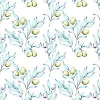 Beautiful seamless pattern of olives and olive oil watercolor technique celebrating essence Italian cuisine and nature perfect for backgrounds and wallpapers showcasing the beauty and nutrition olives vector