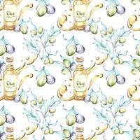 Olives and olive oil seamless pattern background wallpaper showcasing Italian cuisine nature and nutrition in vibrant watercolor style vector