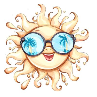 Cheerful sun with sunglasses capturing summer vibes, perfect for evoking memories of beach days and joyful outings.