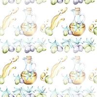 Seamless pattern of olives and olive oil illustrating Italian cuisine and nature creating a beautiful background for wallpaper or other designs vector