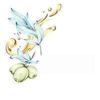 Delicate watercolor illustration of olives and olive oil showcasing Italian culinary beauty and natures bounty frame, border, arrangement vector