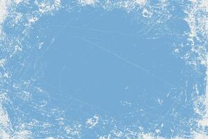 Hand drawn grunge background. Distress blue and white weathered rough overlay texture with scratch lines. Grunge frame design with white paint spots. Winter texture vector