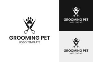 Pet grooming logo with scissors and paw icon design illustration idea vector