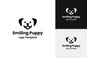 Cute pet logo design with smiling puppy face symbol illustration vector