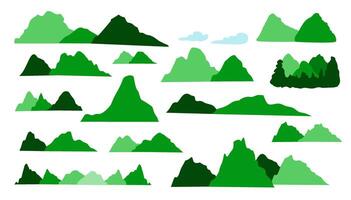 Mountain Adventure Silhouette Green Color Bundle Set vector