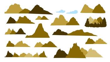 Mountain Adventure Silhouette Yellow Brown Color Bundle Set vector
