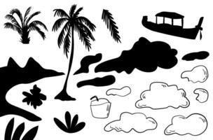 Summer Beach Silhouette Black and White Bundle Set vector