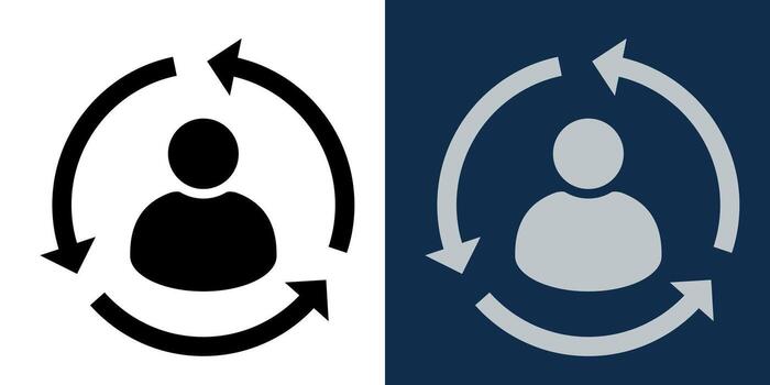 usuario actualizar lazo icono colocar. perfil sincronización símbolo. actualizar usuario interfaz concepto. plano usuario rotación flechas diseño para sistema, cuenta, y ajustes interfaz gráficos. vector