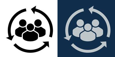 Teamwork process icon. People and arrows cycle symbol for collaboration, workflow, communication, network, community or user group. Flat style isolated sign vector