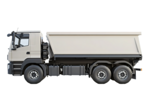 Side view of beige tipper truck on transparent background png