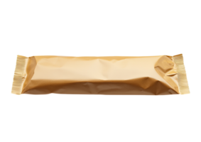 Sealed granola bar wrapper in matte kraft paper texture with tucked ends isolated on a transparent background png