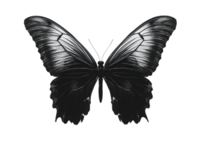 Silhouette of butterfly with soft grayscale wings and artistic brushstroke effect isolated on a transparent background png