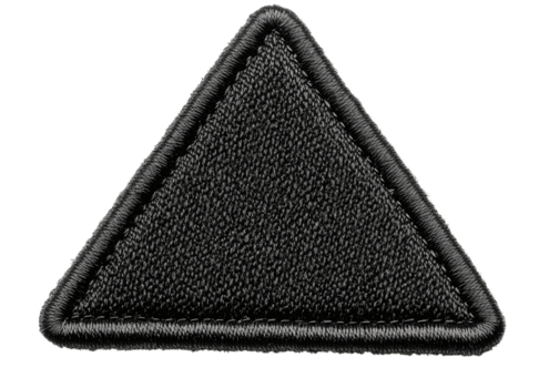 Black triangular badge patch with embroidered border and soft texture isolated on a transparent background png