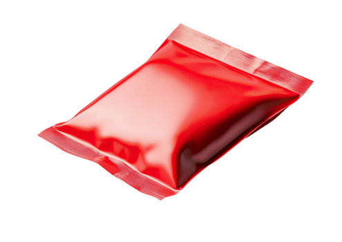 sigillato patatine fritte pacchetto nel lucido rosso involucro, liscio superficie con croccante ombre isolato su un' trasparente sfondo png