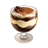 Delicious tiramisu dessert in a glass with cocoa powder and coffee beans on a transparent background Concept of Italian cuisine, sweet treat, and indulgence png