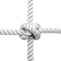 Close up of a thick white rope tied in a secure knot on a transparent background png