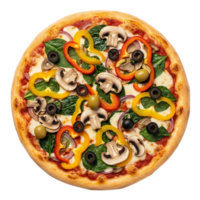 Delicious vegetarian pizza topped with fresh vegetables and mushrooms png