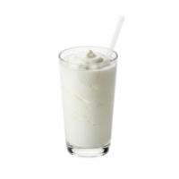 A tall glass filled with a creamy white beverage and a clear straw png