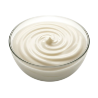 Creamy yogurt swirl in a clear glass bowl on a transparent background png