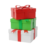 Stack of three colorful gift boxes tied with ribbons ready for celebration png