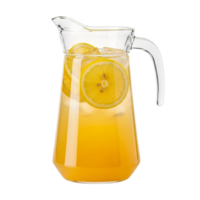 Refreshing pitcher of lemonade with ice and lemon slices on a transparent background png
