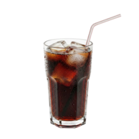 Refreshing iced coffee in a tall glass with ice cubes and a straw png