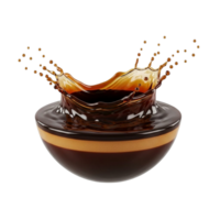 Dynamic coffee splash frozen in time above a layered bowl png