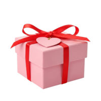 A delicate pink gift box adorned with a vibrant red ribbon and a charming heart shaped tag png