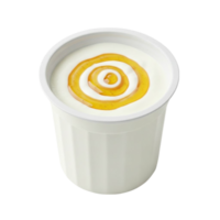 Creamy yogurt with a swirl of golden honey in a white container png