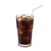 Refreshing cold cola drink with ice cubes and straw in a tall glass png
