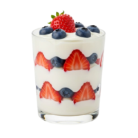 Delicious yogurt parfait layered with fresh strawberries and blueberries in a glass png