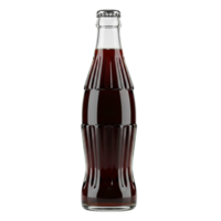 Classic glass bottle filled with dark cola beverage on a transparent background png