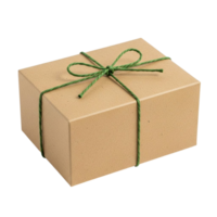 Simple kraft paper gift box tied with green twine on a transparent background png