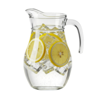 Refreshing glass pitcher filled with ice cubes and sliced lemons png