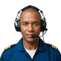 Pilot wearing headset and uniform with epaulets on a transparent background png
