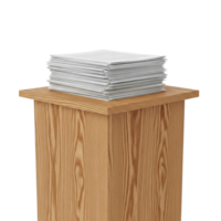 Stack of papers resting on a wooden podium with a transparent background png