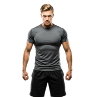 Muscular man in athletic wear posing confidently with a determined expression png