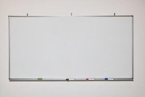 A Blank Whiteboard Set Up and Ready for Ideas, Collaboration, and Creative Thinking photo
