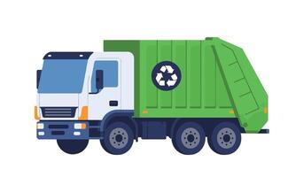A garbage truck with a recycling symbol on the side vector