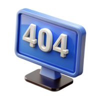3d render of 404 error message on computer monitor isolated on transparent background, page not found, tech problem, digital error screen png