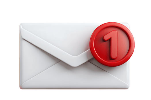 3d e-mail notifica icona con rosso mettere in guardia distintivo, nuovo Messaggio simbolo isolato su trasparente sfondo per App ui UX png