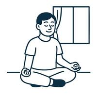 Person meditating in calm indoor setting, promoting mindfulness and relaxation vector