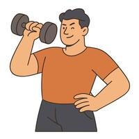 Fit man lifting dumbbell, showcasing strength and confidence in casual style vector