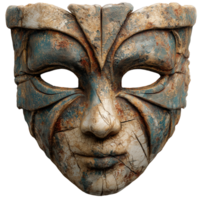 Ancient artifact mask sculpture archaeology culture art design isolated on transparent background png