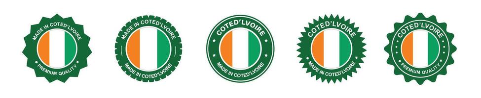 coted'lvoire product label set. coted'lvoire flag, premium made in coted'lvoire. Labels, seals, stamps, flags, icons. vector