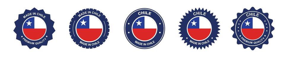 JULI - Chile product label set. Chilean flag, premium made in Chile. Labels, seals, stamps, flags, icons vector