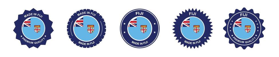 fiji product label set. Fiji flag, premium made in Fiji. Labels, seals, stamps, flags, icons vector