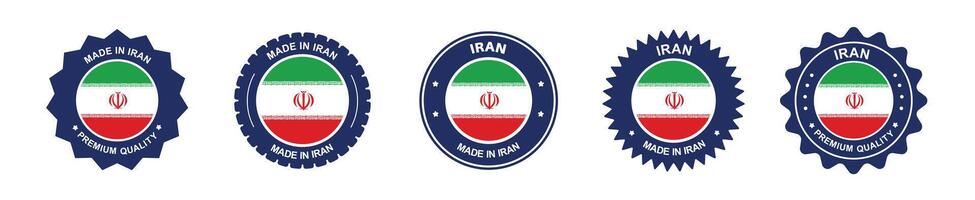 iran product label set.iran flag, premium made in iran . Labels, seals, stamps, flags, icons vector