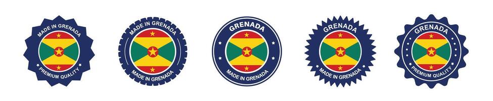 grenada product label set. grenada flag, premium made in grenada. Labels, seals, stamps, flags, icons vector